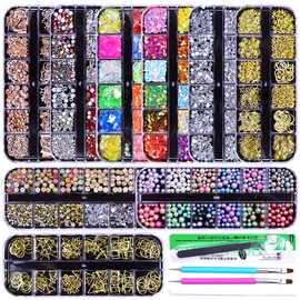 跨境12格盒装异形钻美甲平底玻璃钻 DIY指甲水钻饰品亚马逊套装