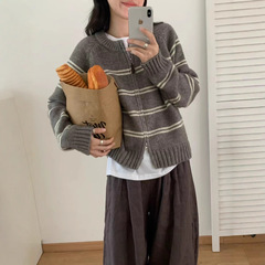 复古韩系polo领毛衣女秋冬宽松慵懒软糯风针织衫上衣外穿套头卫衣