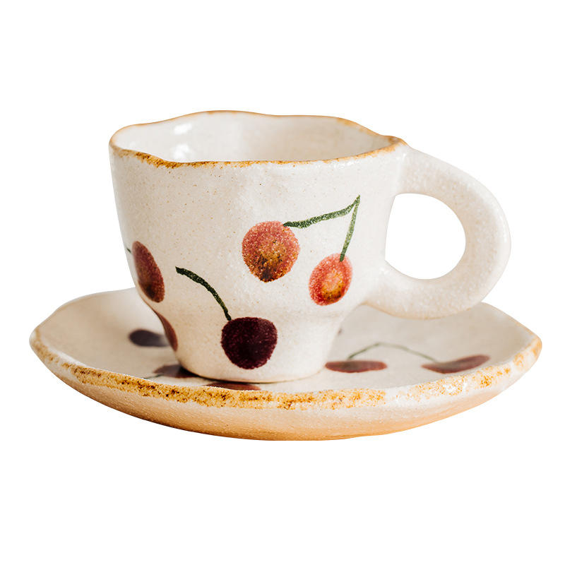 Meijiahui mano cerámica taza de café y plato conjunto retro encantador dibujos animados italiano taza de latte taza de leche