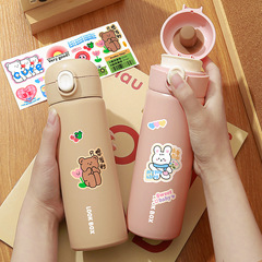 簡約少女可愛創意水杯高顏值學生杯子304不鏽鋼便攜彈蓋保溫杯