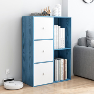 Bookshelf Floor-Standing Simple Modern Storage Cabinet Space-Saving Simple Household Storage Rack with Door Grid Bookcase