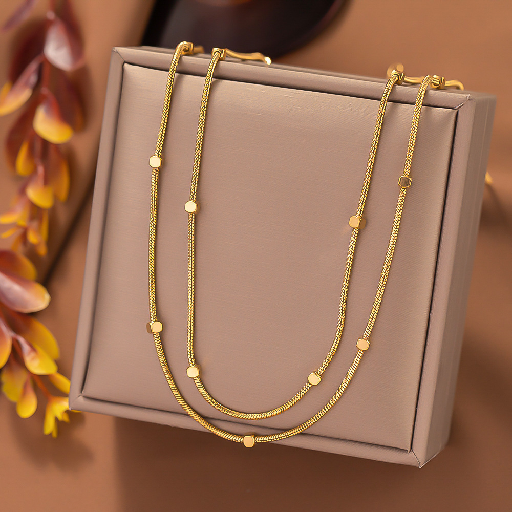 33【h352】double layer square necklace gold