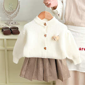 女童套装2024秋冬新款女宝宝公主裙套装小童针织毛衣两件套