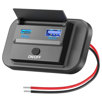 Car Modified USB Mobile Phone Charger Fast Charging Type-C Car Rv Boat Qc3.0 Passenger Car Pd Car Charger 48W (Mobil şarj cihazları) - pdqc-fast-charging-blue-light