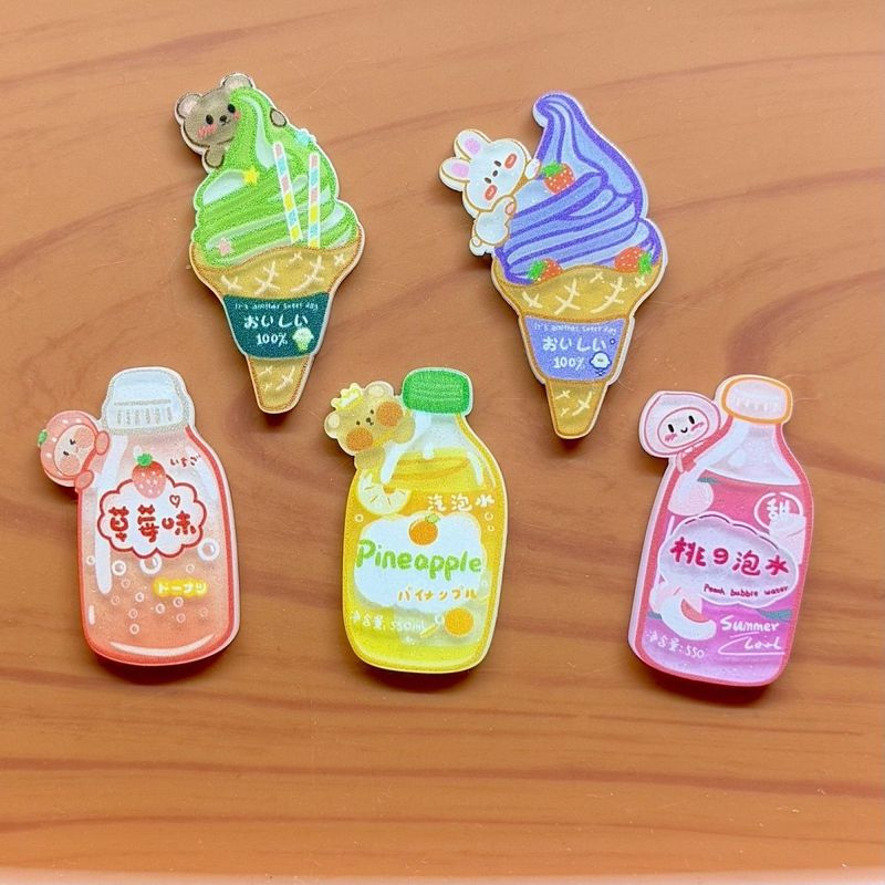 亚克力彩色冰淇淋饮料diy手工发夹头绳胸针手机壳冰箱贴贴片批发|undefined