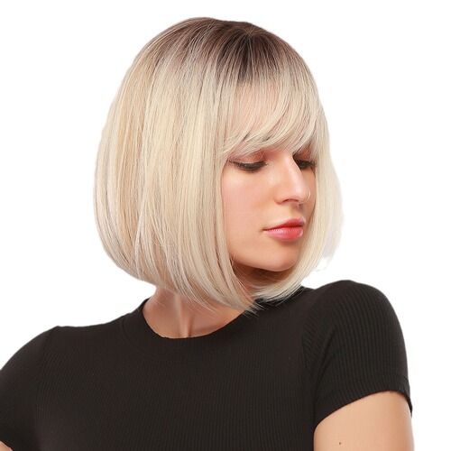 European and American cross-border overseas trade new Amazon export full head cover bangs gradient pink bobo short hair wig for women