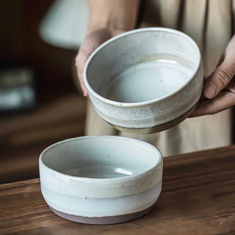 Tazón de desayuno redondo de alto valor visual estilo retro japonés bol de postre bol de arroz cerámico de empalme retro bol de gachas de bebida doméstica