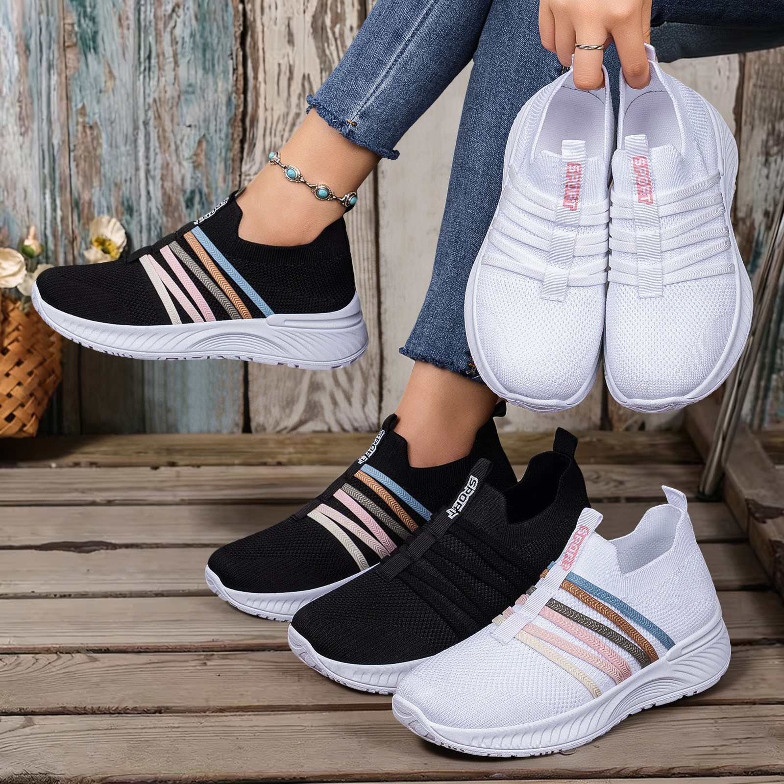 Zapatos de mujer 2026 verano nuevo transfronterizo transpirable tela de un pie zapatos casuales con suela suave no cansada zapatos de madre