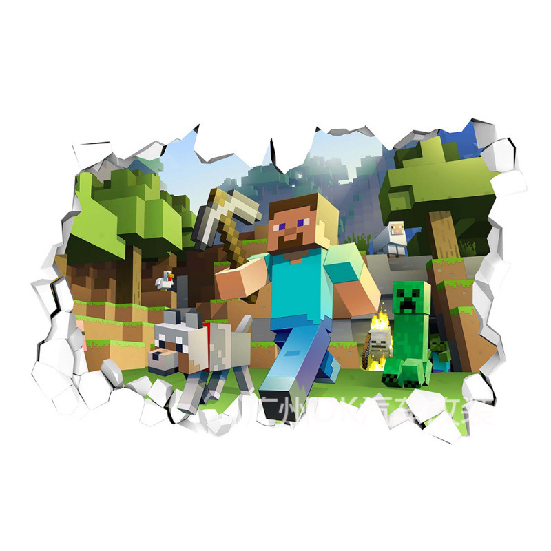 私の世界のマインクラフトrun away立体3d壁のステッカーは、悪役が鉱山の子供の部屋の装飾を掘ることにくっつきます。|undefined