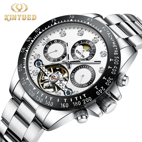 KINYUED fully automatic mechanical watch luminous mechanical watch multi-function watch men's watch business men's watch diamond watch