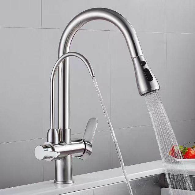 grifo de cocina de cobre completo tipo de extracción caliente y frío bebida directa 3 en 1 agua pura fregadero lavabo de verduras grifo de tres usos