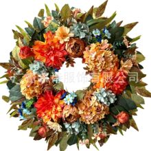 秋季感恩节花环跨境爆款大丽菊绣丰收仿真门挂装饰Autumn Wreath