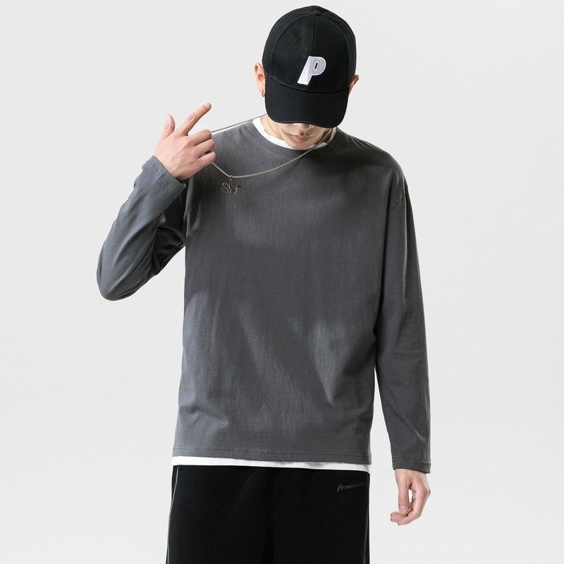 Camiseta de manga larga de color sólido básica chaqueta de otoño chaqueta de hombre base T cultura coreana universal debe ser una cosa
