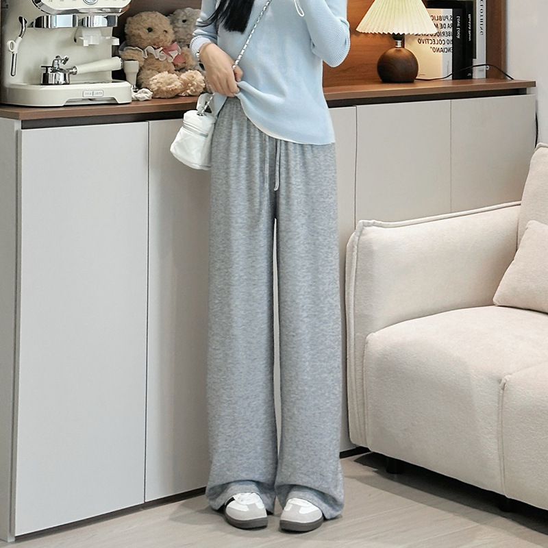 美拉德糯米裤女春秋2025新款慵懒风宽松休闲小个子软糯针织阔腿裤|undefined