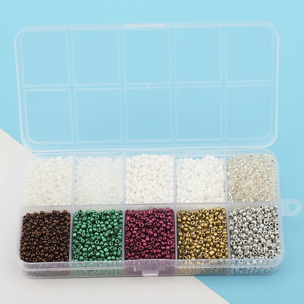 Cuentas de arroz 10 cuadrícula multicolor caja clásica de cuentas sueltas sequinilla pulsera pendientes DIY accesorios joyería al por mayor