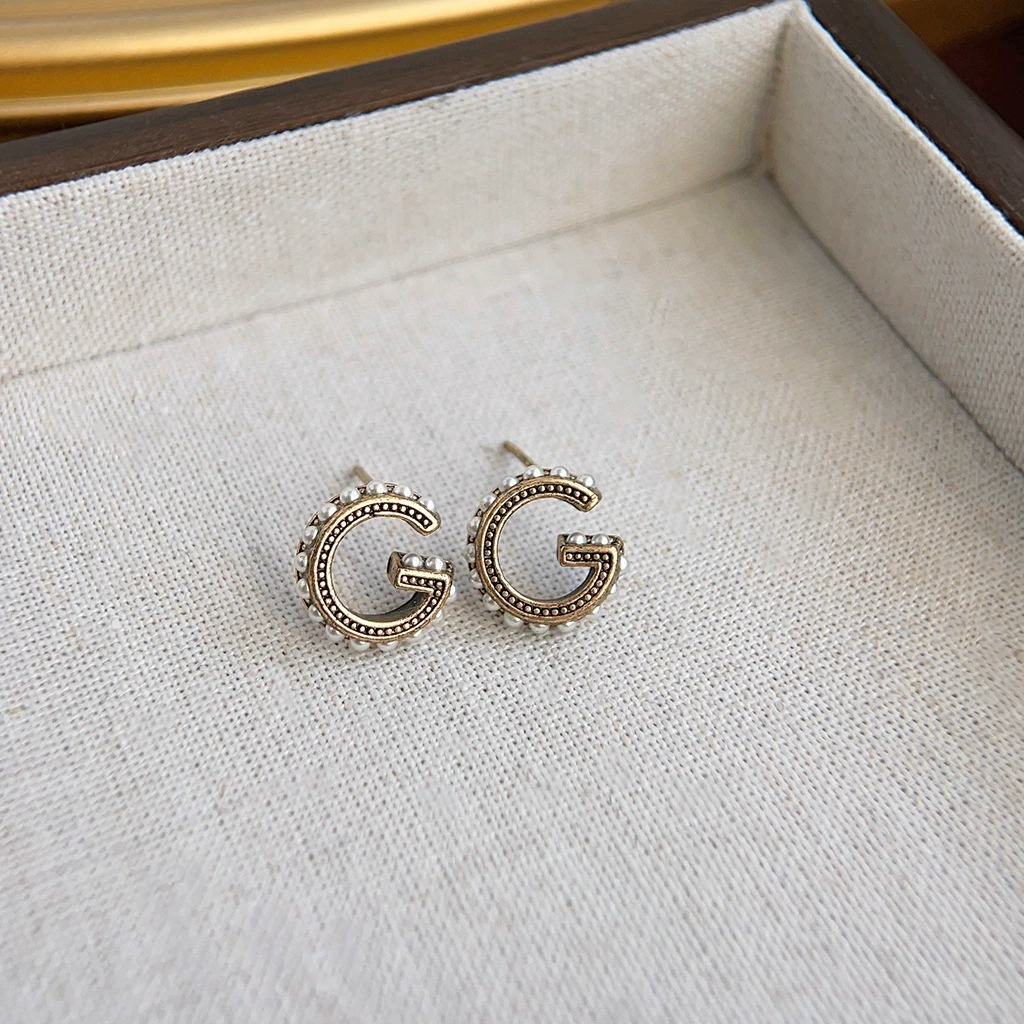 Retro Pearl Earrings, 925 Silver Posts, Light Luxury Vintage Geometric Style