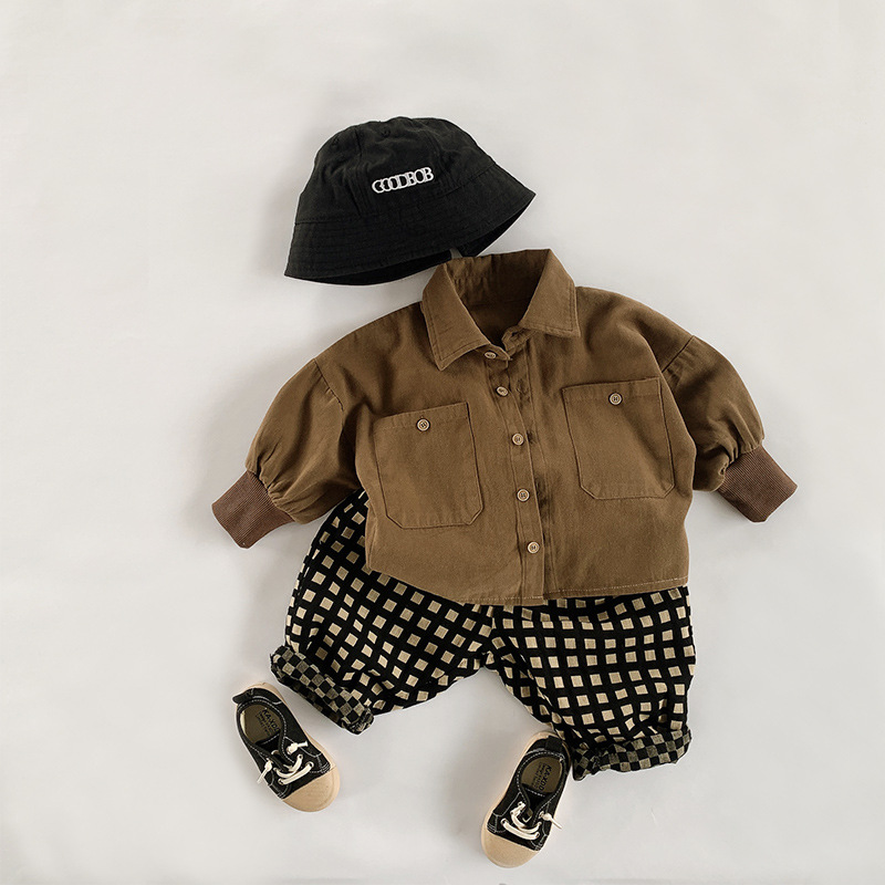 Camisa de estilo coreano para niños Mori cepillado abrigo de un solo pecho para niños otoño nueva camisa de manga larga moda