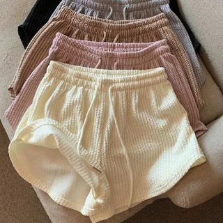 女士短裤华夫格新款夏季高腰大码短裤网红健身运动裤宽松休闲裤