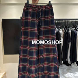 MOMOSHOP-26年秋上新设计感格纹抽绳时尚休闲裤(不含上衣)1134