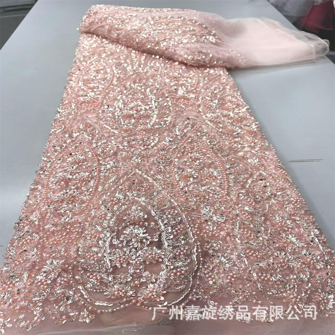 Tela de encaje con lentejuelas africanas para vestidos de novia y trajes de fiesta nupcial.