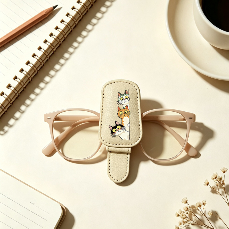 Beige cross-border bestseller sunglasses holder, creative car sun visor storage, three-cat car glasses clip