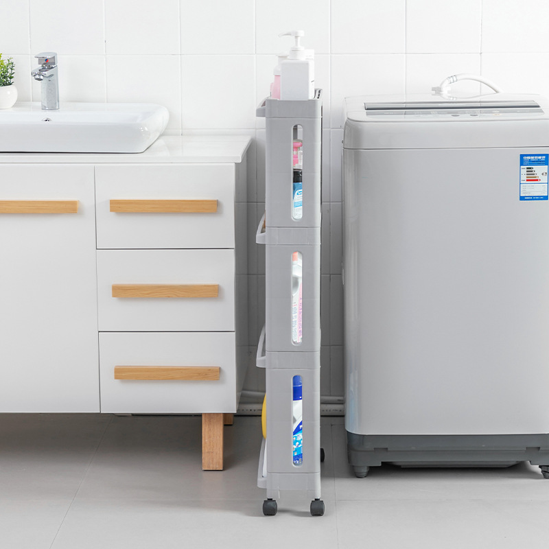 Narrow Gap Storage Cabinet Floor Shelf Rack for Kitchen and Bathroom, Small and Movable