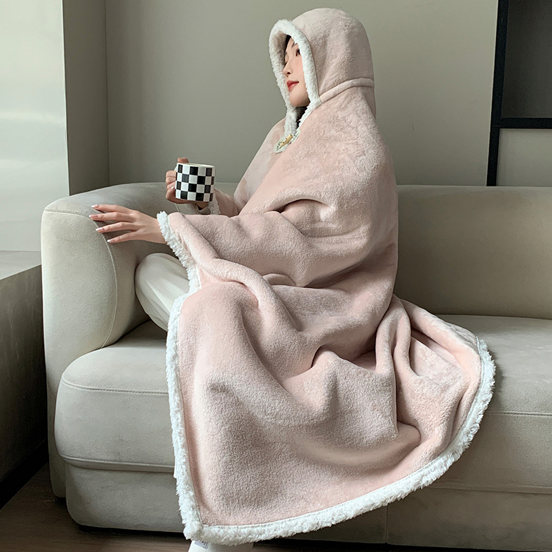 Big Shawl Lunch Break Blanket Thickened Wearing Cloak with Hood Double-sided Thickened Office Sofa Blanket Cloak Fashion