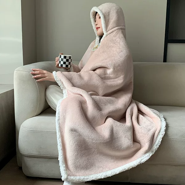 Big Shawl Lunch Break Blanket Thickened Wearing Cloak with Hood Double-sided Thickened Office Sofa Blanket Cloak Fashion