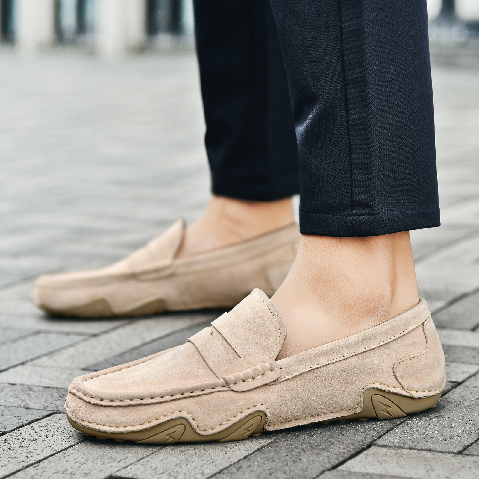 Top-Grain Leather Suede Moccasins For Men, Korean-Style Trendy Shoes, Slip-Ons, Breathable And Comfortable Lazy Shoes, C_vogvips.com