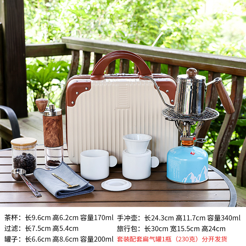 Kit de café de viaje portátil camping al aire libre molino de frijoles hervidor de mano equipo de café hervido conjunto de té y café
