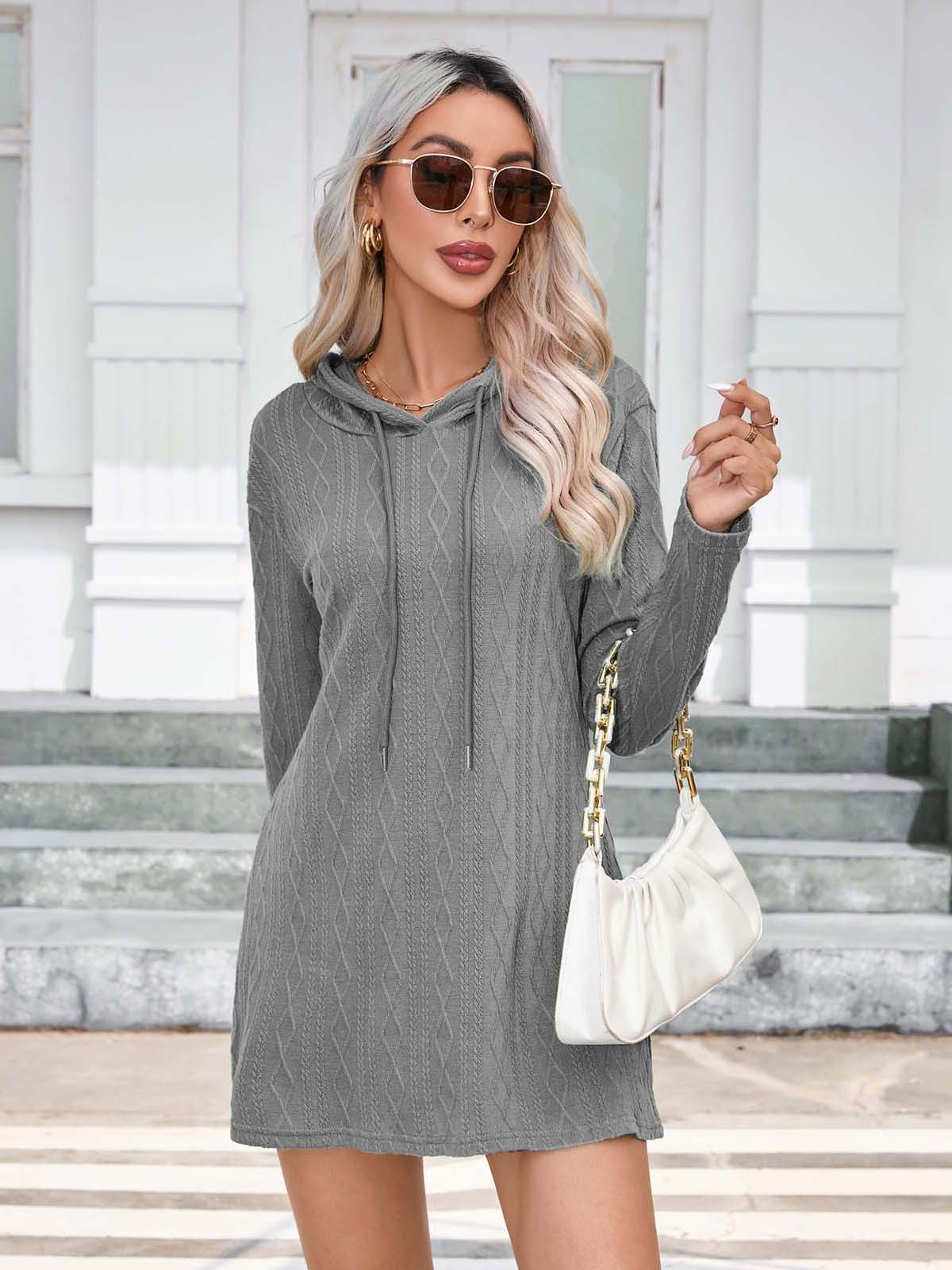 Women Clothing Autumn Winter Knitting Hooded Long Sleeve Dress