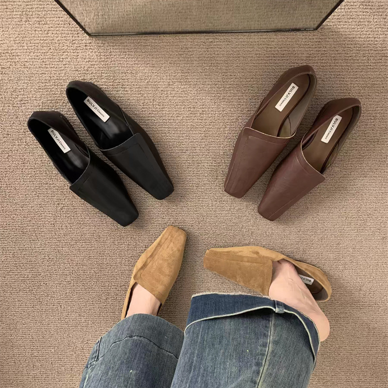 Retro Muller Square-Toe Niche Flats for Women, Spring & Fall with Skirts, French Style with Skirts, Suede Low-Heeled Loafers Retro Muller Square-Toe Niche Flats for Women, Spring & Fall with Skirts, French Style with Skirts, Suede Low-Heeled Loafers