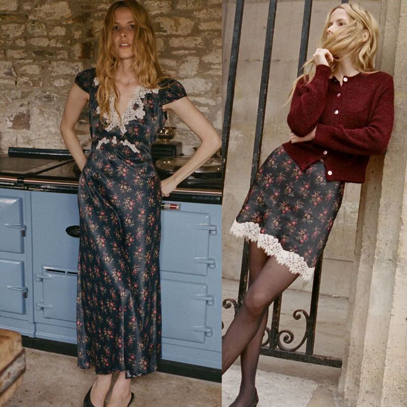Nightingale Garden·French Romantic Sand-Washed Satin Diagonal Silk Short Skirt Embroidered Dress