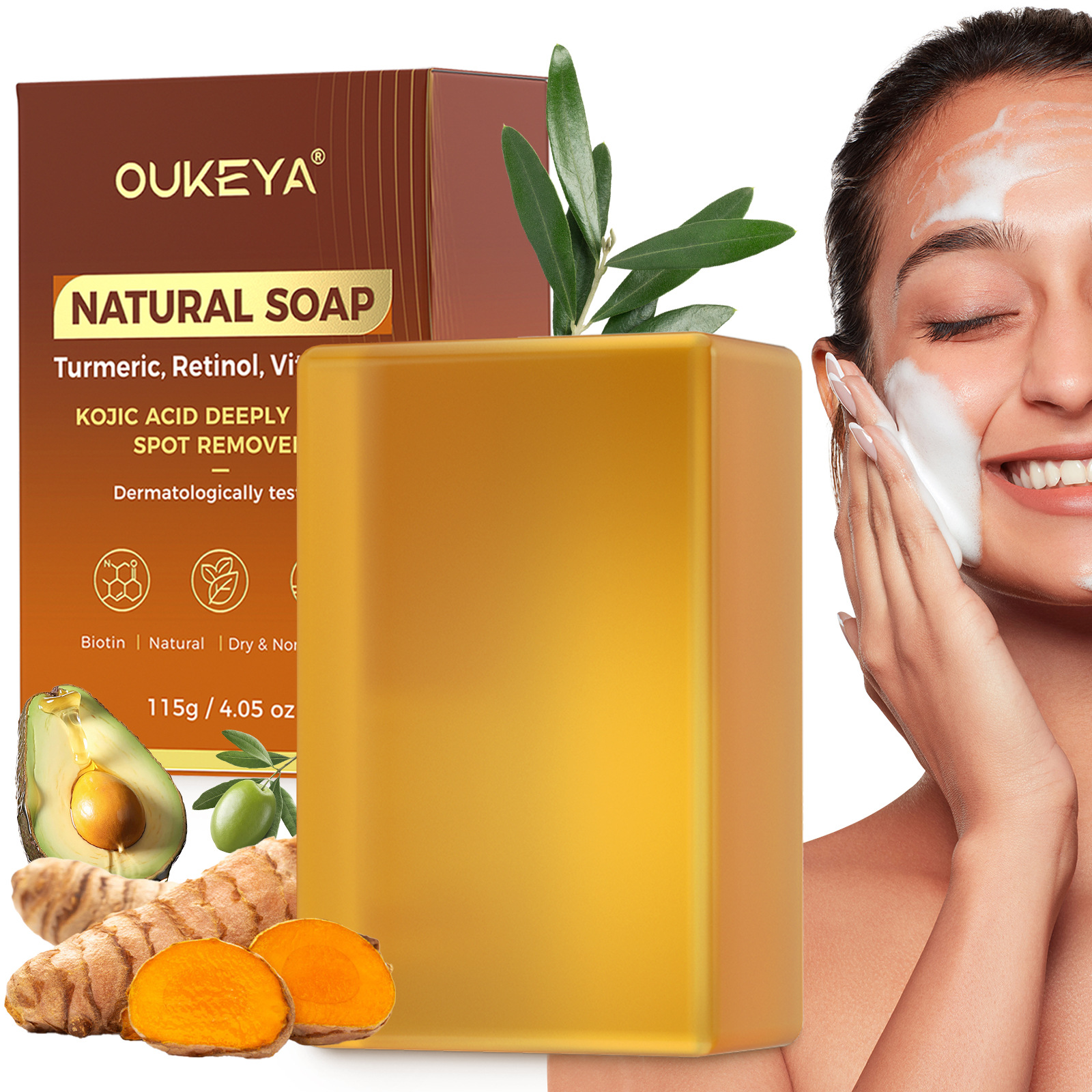 Oukeya Turmeric Handmade Soap Facial and Body Oil Control Cleansing Bath Soap