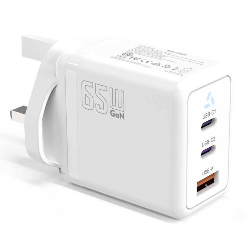 65w adaptador de alimentación de nitruro de gallio pd cabeza de carga rápida 2c1a cabeza de cargador británico certificado por UKCA