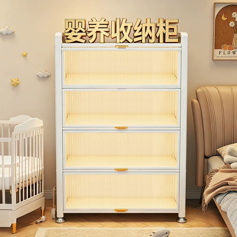 Baby feeding table storage cabinet, household baby supplies organizer, large-capacity floor-standing multi-layer storage cabinet