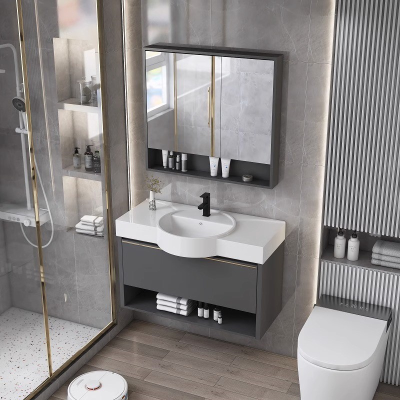 Pequeño apartamento cajón de madera maciza gabinete de baño Baño lavabo combinación integrada mesa de lavado lavabo piscina