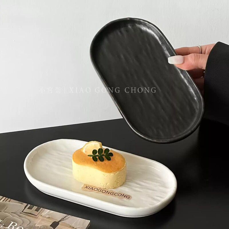 Stone Pattern Ceramic Cake Plate Dessert Plate Ins Style High-Looking Afternoon Tea Dessert Plate Oval Tray Plate Stone Pattern Ceramic Cake Plate Dessert Plate Ins Style High-Looking Afternoon Tea Dessert Plate Oval Tray Plate