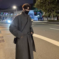 24 новых корейских роговых пуговиц средней длиной шерстяное пальто мужской осенний и зимний досуг свободный модный плащ без пальто