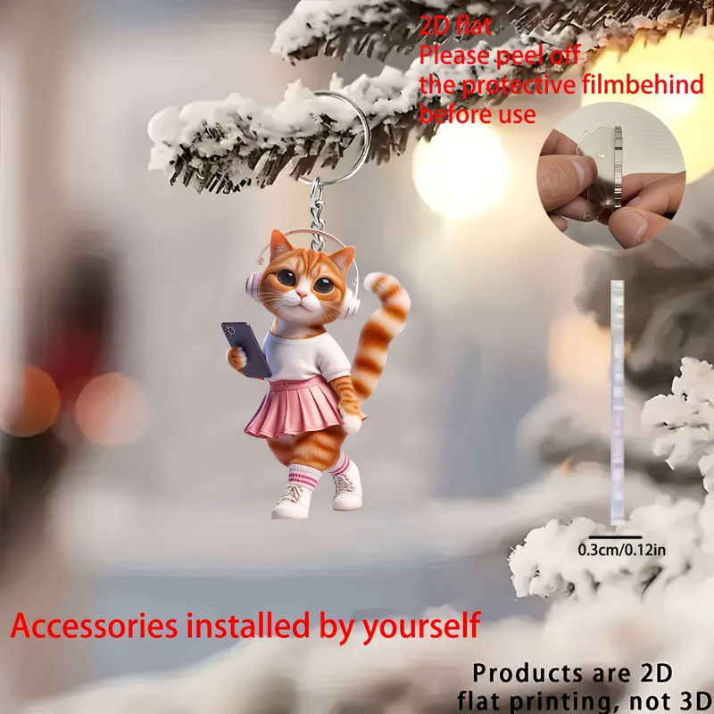 Nuevos productos transfronterizos 2D acrílico plano acondicionamiento físico belleza gatito colgante llavero image 3