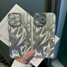 闪粉羽纱p40适用华为mate70手机壳NOVA14新款荣耀400立体镶钻蝴蝶