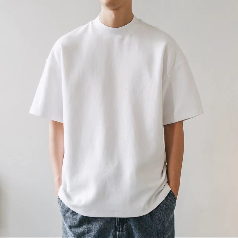 400g Heavyweight Pure Cotton T-Shirt, Non-Transparent, Short-Sleeved, Unisex, American Style, Small Neckline, Loose Fit, Plus Size, Base Layer Top, 350g