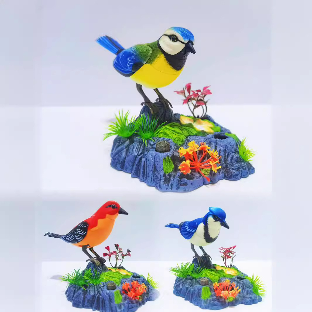Simulación activada por voz 510 Simulación linda creativa Control por voz Adornos de pájaros Mesa de la habitación Decoración del hogar Adornos