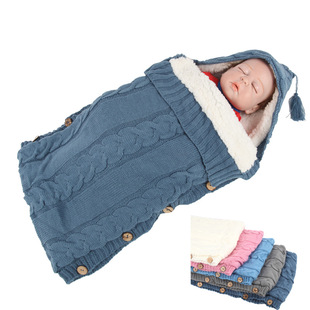 Baby sleeping bag warm hooded stroller sleeping bag wool knitted comfortable skin-friendly sleeping blanket photography cute Amazon