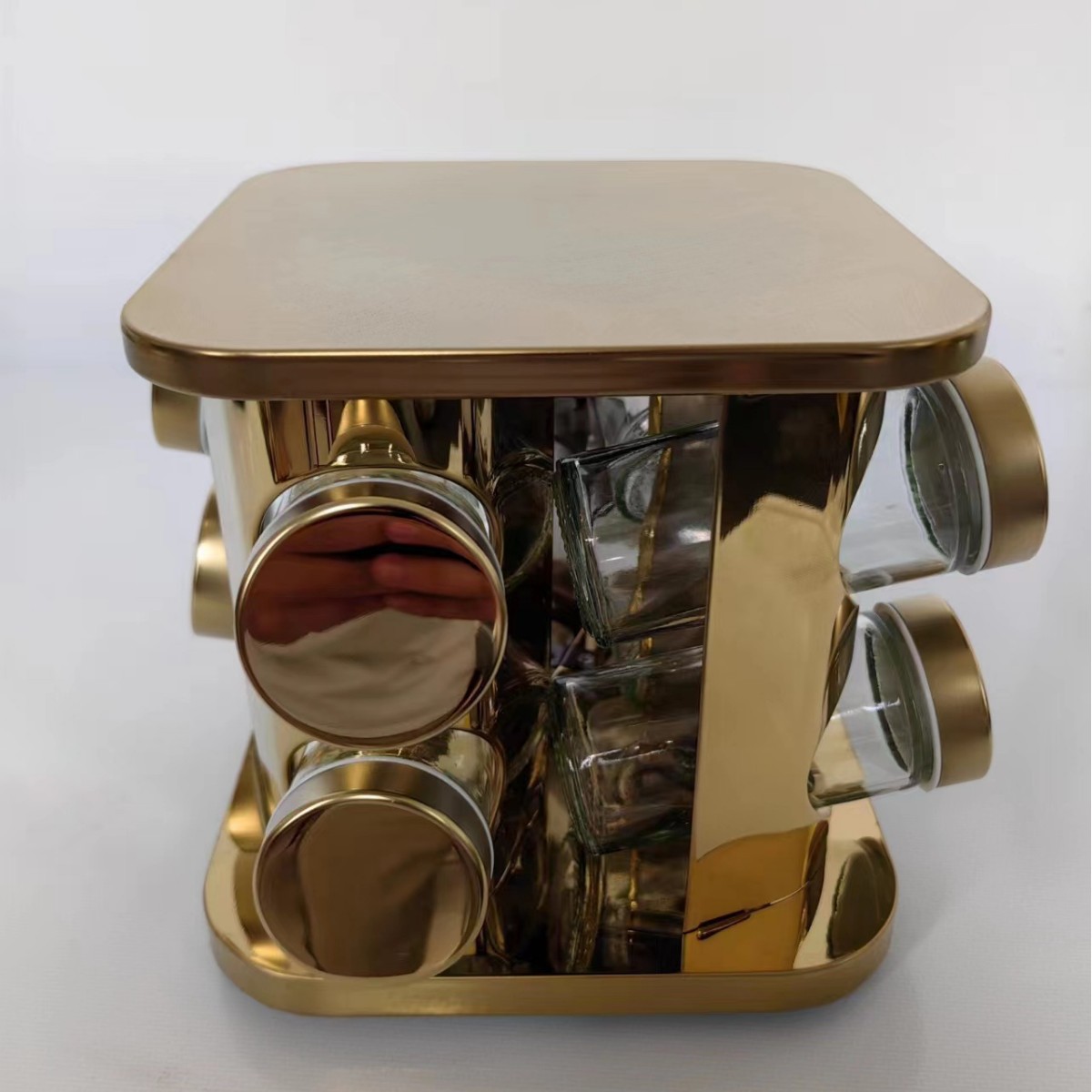 Juego de 12 Frascos de Vidrio para Condimentos con Soporte Giratorio, Cabeza Cuadrada Negra, Cabeza Redonda, Acero Inoxidable