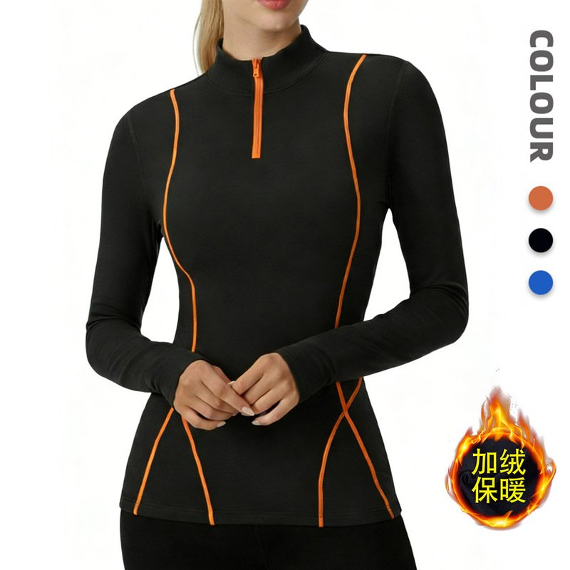 Cross-Border Fleece-Lined Yoga Clothing for Women, Spring and Summer Thermal Warm Slim-Fit Long-Sleeve T-Shirt, Running Training Half-Zip Sweatshirt Cross-Border Fleece-Lined Yoga Clothing for Women, Spring and Summer Thermal Warm Slim-Fit Long-Sleeve T-Shirt, Running Training Half-Zip Sweatshirt