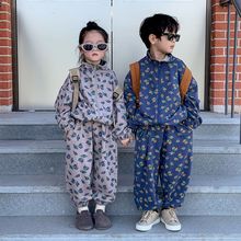 童套装2024春款男童女童韩版满印小花两件套儿童休闲立领拉链套装