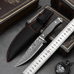 Outdoor Damascus Pattern Multi-purpose Knife Mongolian Meat-eating Hand-held Meat Knife Portable High-hardness Dividing Deboning Knife Cross-border