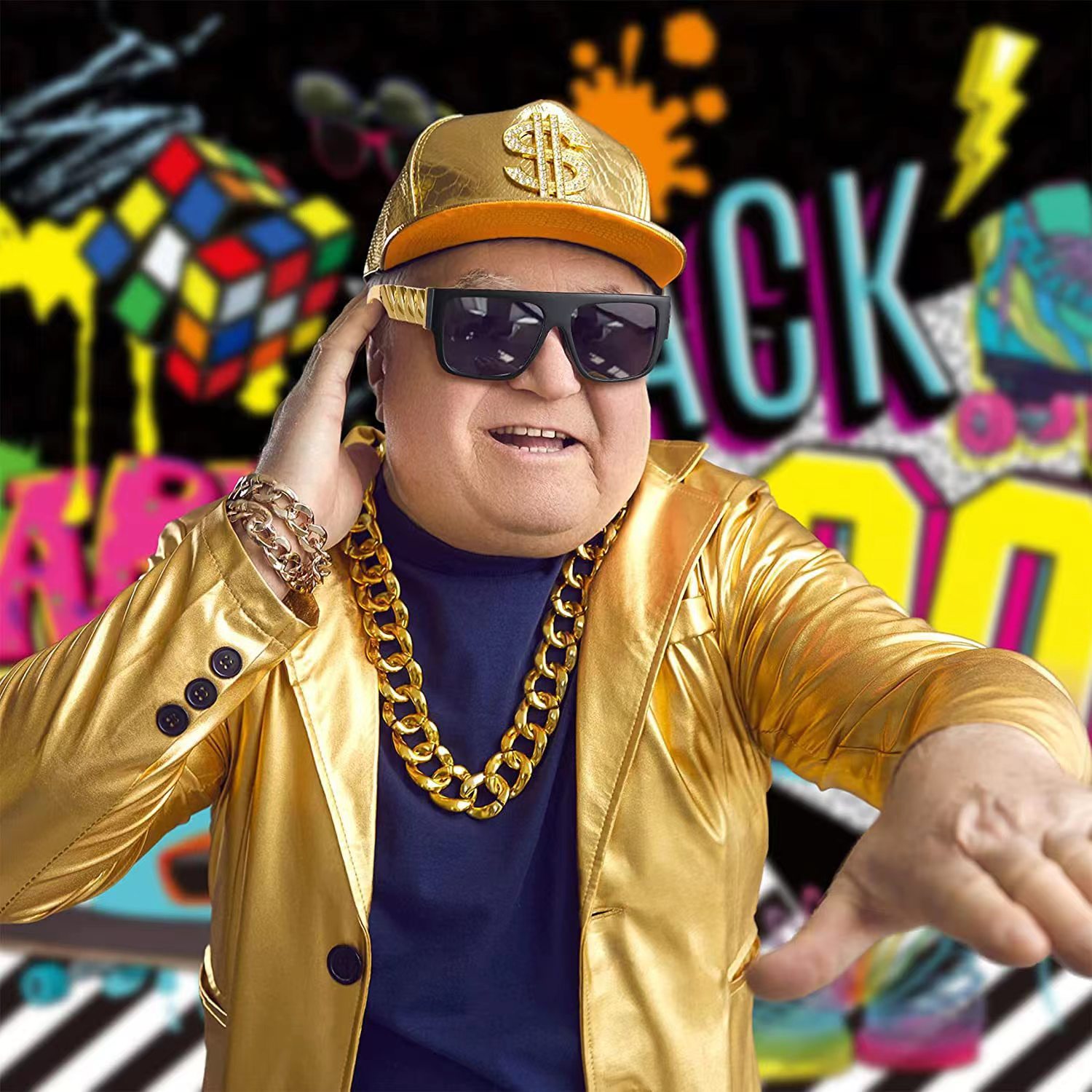 时尚太阳镜大金链子麻花腿朋克风墨镜复古舞会派对嘻哈浮夸眼镜