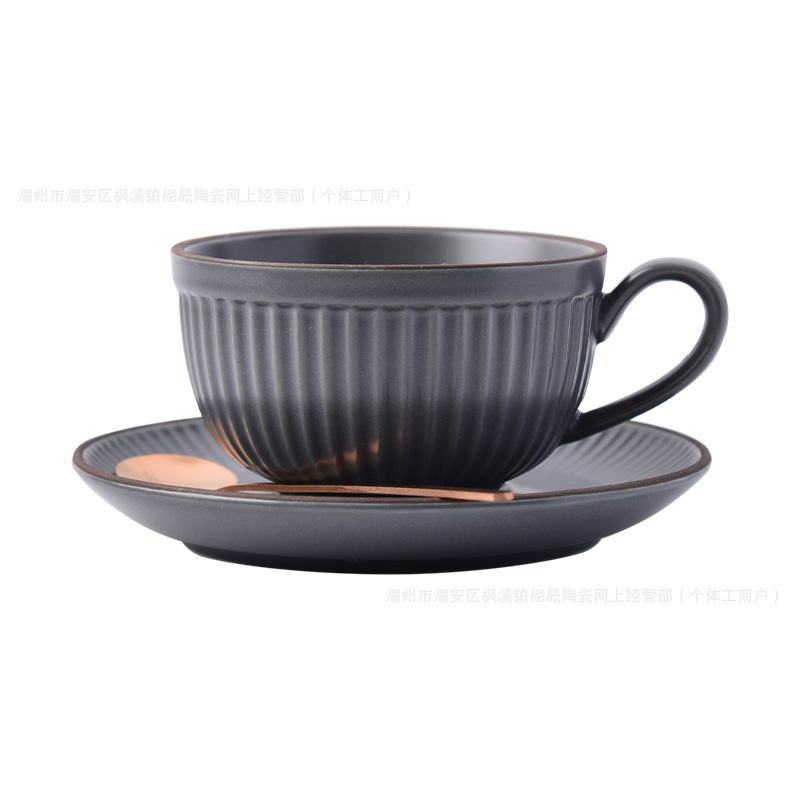 Juego de tazas de café de cerámica retro, orejas colgantes, tazas de café con flores, tazas de cafetería, platos, tazas de café en casa de familia, tazas de té